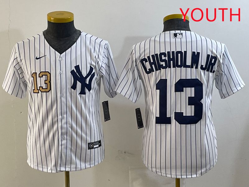 Youth New York Yankees #13 Chisholm jr White Stripe Game 2025 Nike MLB Jersey style 5->youth mlb jersey->Youth Jersey